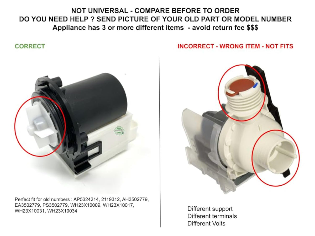 GLOB PRO SOLUTIONS Original connecttor WH23X10041 CK900264 compatible with GE Washer Drain Pump WH23X10017 WH23X10031 WH23X10034