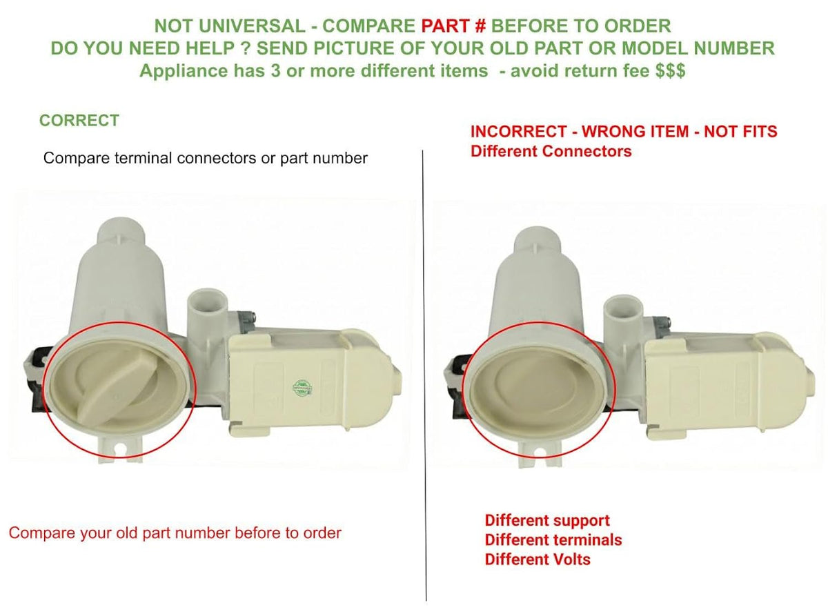 GLOB PRO SOLUTIONS WPW10321032 Water Drain pump motor Compatible with maytag W10321032 pump