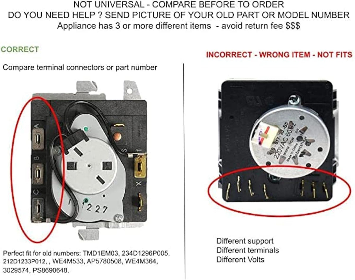 GLOB PRO SOLUTIONS 234D1296P005 3029574 TMD1EM03 WE4M364 CKD7081 Dryer Timer and white Knob TMD1EM03