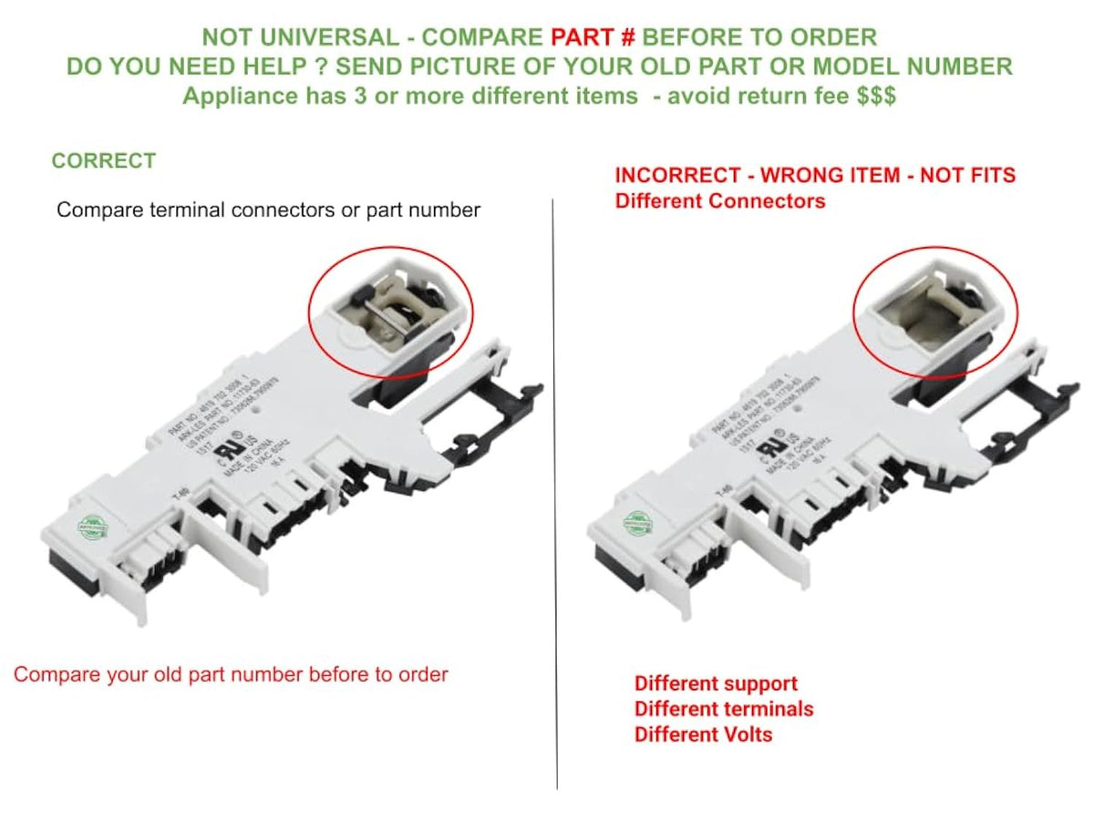 GLOB PRO SOLUTIONS 461970230081 compatible with Kenm. Whirl. Mayt. Washer Door Lock Switch Fits old , s ARK-les Part No.: 11730-62,(4619 702 3008 1)
