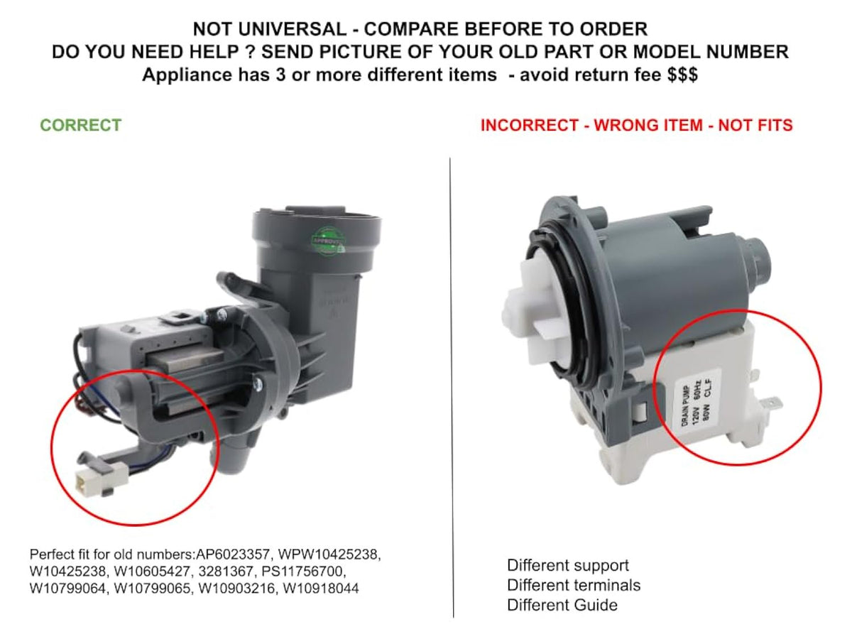 GSPUSA W10365896 CKD365896X compatible with Amana, Whirlpool Washer Drain Pump Assembly fits old # W10365896