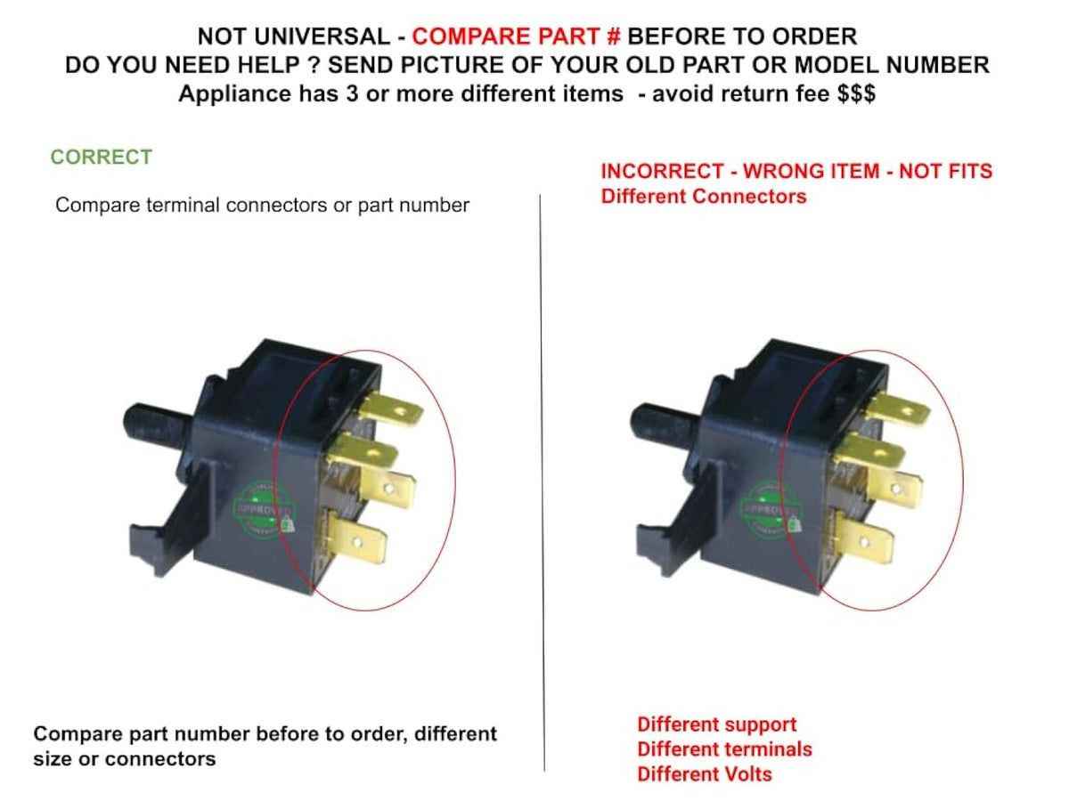 GSPUSA WP3395385 CKD395385X compatible with Whirlpool, Maytag, KitchenAid, Jenn-Air, Amana, Dryer Switch Push-Start fits old number WP3395385, 3395385