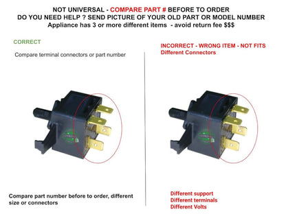 GSPUSA WP3395385 CKD395385X compatible with Whirlpool, Maytag, KitchenAid, Jenn-Air, Amana, Dryer Switch Push-Start fits old number WP3395385, 3395385