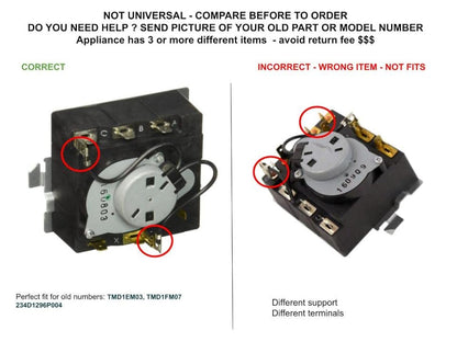 GLOB PRO Model TMD1EM03, TMD1FM07 234D1296P004 Dryer Timer compatible with GE, Hotpoint RCA NormPacific Model TMD1EM03,TMD1FM07