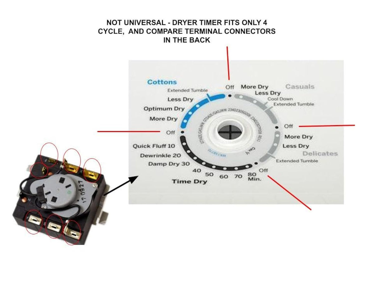GLOB PRO SOLUTIONS WE04X24550 CKD1397 Dryer Timer 4” ¼ Length Approx. Replacement for and Compatible with General Electric Heavy Duty