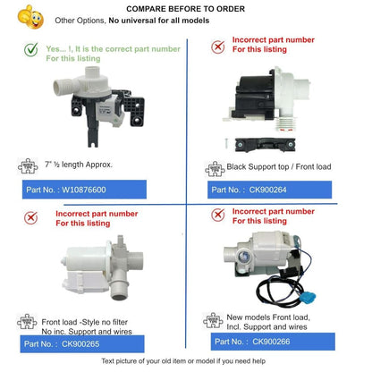 GLOB PRO SOLUTIONS W10727777 W10876600VP B25-3A04 4455877 Washer Water Drain Pump 7" ½ length Approx. Replacement for and compatible with Kenmore Maytag Whirlpool Heavy DUTY